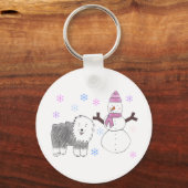 Old English Sheepdog & Snowman Sleutelhanger (Voorkant)