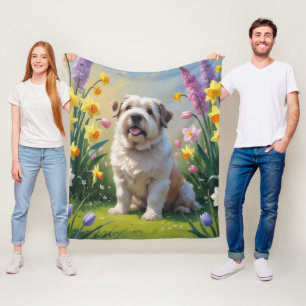 Old English Sheepdog Spring Flowers Schilderij Fleece Deken