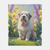 Old English Sheepdog Spring Flowers Schilderij Fleece Deken (Voorkant)