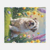 Old English Sheepdog Spring Flowers Schilderij Fleece Deken (Voorkant (Horizontaal))