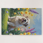 Old English Sheepdog Spring Flowers Schilderij Legpuzzel (Horizontaal)