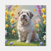 Old English Sheepdog Spring Flowers Schilderij Magneet (Voorkant)