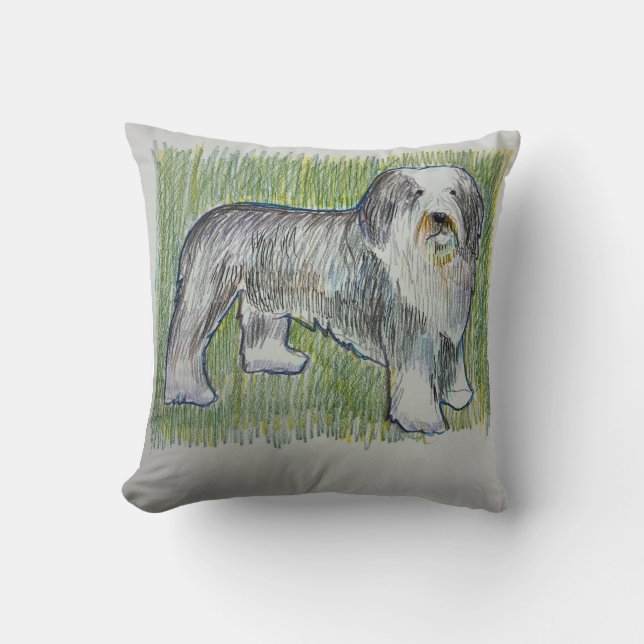 Old English Sheepdog Throw Pillow Kussen (Voorkant)