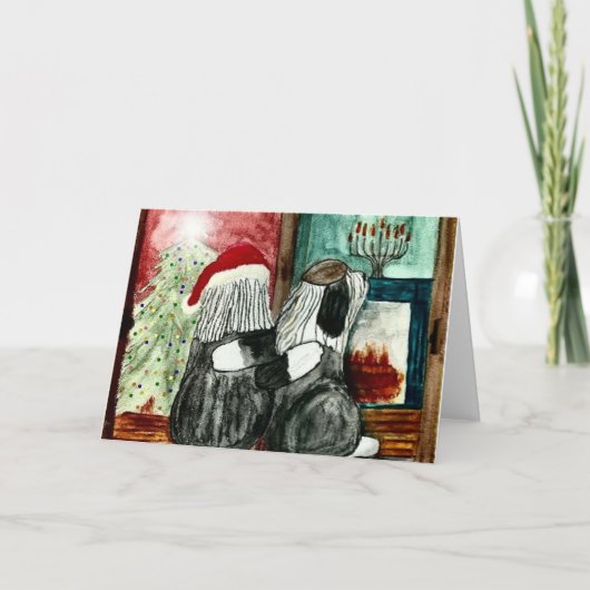 Old English Sheepdog Vakantie vrienden Feestdagen Kaart (Voorkant)