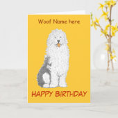 Old English Sheepdog Verjaardagskaarten, naam wijz Kaart (Gele Bloem)