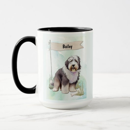 Old English Sheepdog Watercolor Personalized Dog Mok (Links)