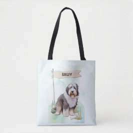 Old English Sheepdog Watercolor Personalized Dog Tote Bag