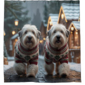 Old English Sheepdogs Christmas Snow Holiday Douchegordijn (Voorkant)