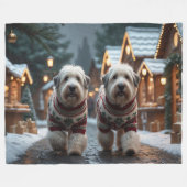 Old English Sheepdogs Christmas Snow Holiday Fleece Deken (Voorkant (Horizontaal))