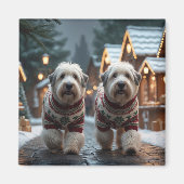 Old English Sheepdogs Christmas Snow Holiday Magneet (Voorkant)