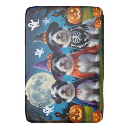Old English Sheepdogs Pumpkin Halloween Grappig Badmat (Voorkant Verticaal)