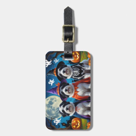 Old English Sheepdogs Pumpkin Halloween Grappig Bagagelabel (Voorkant verticaal)