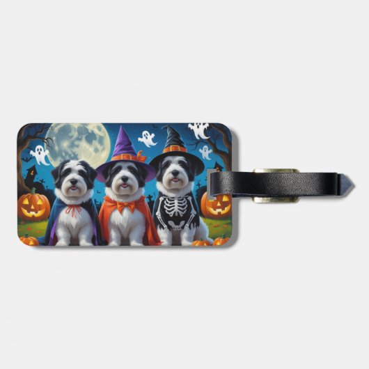 Old English Sheepdogs Pumpkin Halloween Grappig Bagagelabel (Achterkant horizontaal)
