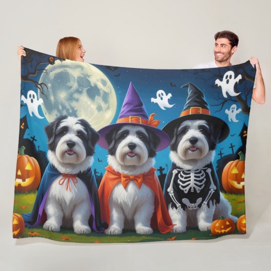 Old English Sheepdogs Pumpkin Halloween Grappig Fleece Deken (In situ)