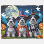 Old English Sheepdogs Pumpkin Halloween Grappig Fleece Deken (Voorkant (Horizontaal))
