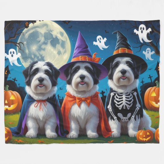 Old English Sheepdogs Pumpkin Halloween Grappig Fleece Deken (Voorkant (Horizontaal))