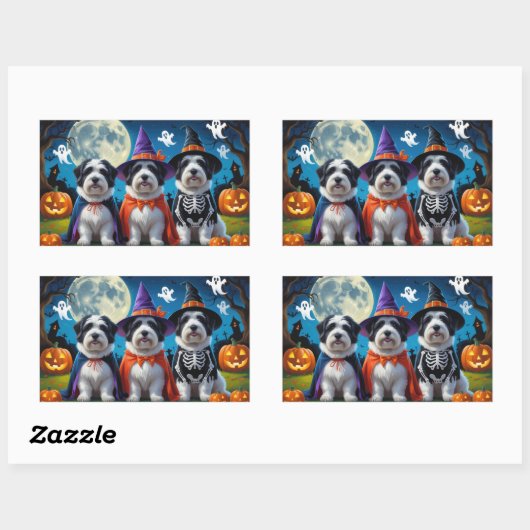 Old English Sheepdogs Pumpkin Halloween Grappig Rechthoekige Sticker (Vel)