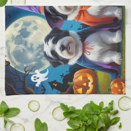 Old English Sheepdogs Pumpkin Halloween Grappig Theedoek (Gevouwen)