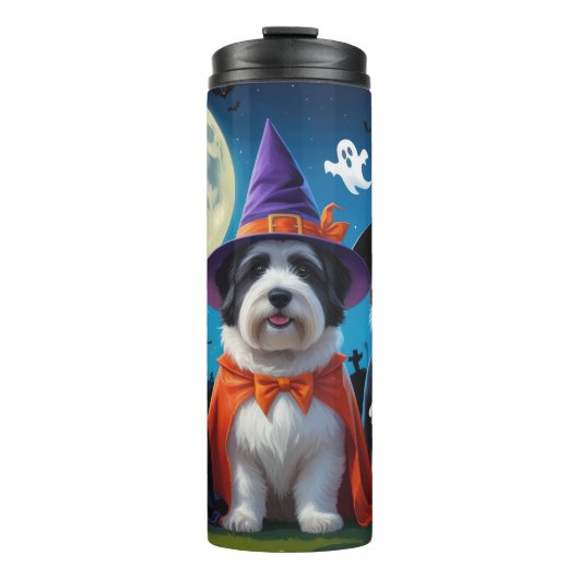 Old English Sheepdogs Pumpkin Halloween Grappig Thermosbeker (Voorkant)