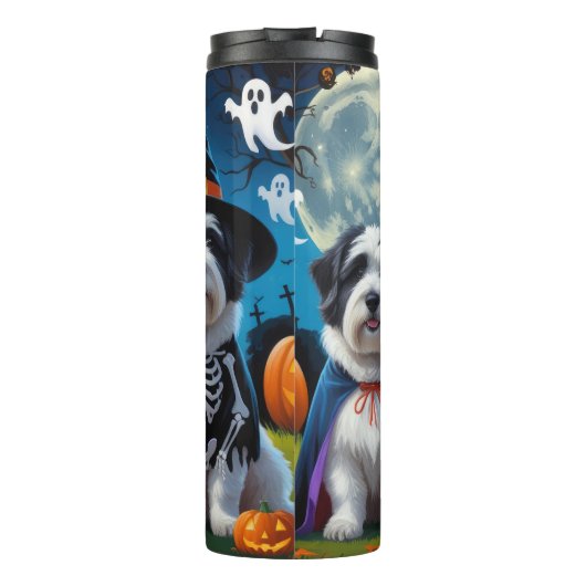 Old English Sheepdogs Pumpkin Halloween Grappig Thermosbeker (Achterkant)