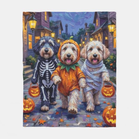 Old English Sheepdogs Trick-or-Treating Halloween Fleece Deken (Voorkant)