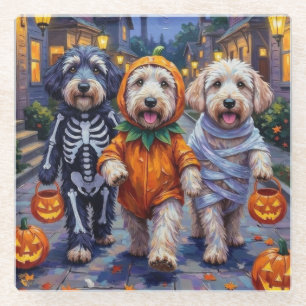 Old English Sheepdogs Trick-or-Treating Halloween Glazen Onderzetter
