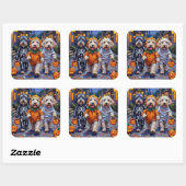 Old English Sheepdogs Trick-or-Treating Halloween Vierkante Sticker (Vel)