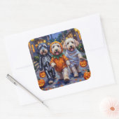 Old English Sheepdogs Trick-or-Treating Halloween Vierkante Sticker (Envelop)