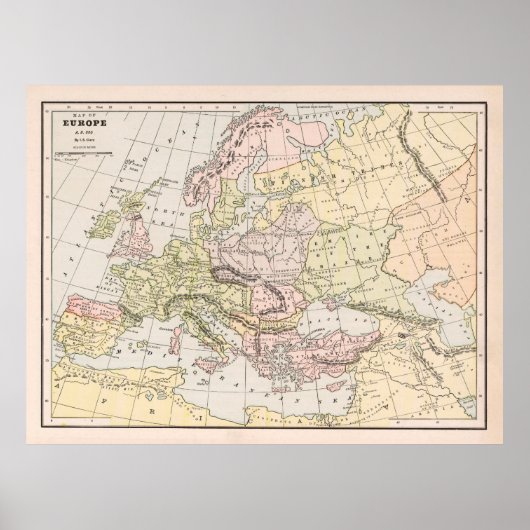 Old Europe 800 AD Map (1901) Poster (Voorkant)