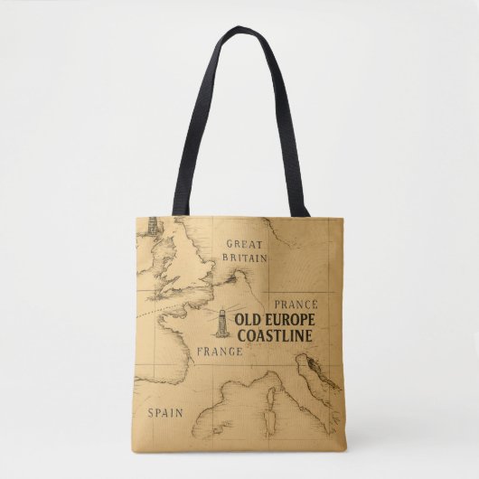 Old Europe Coastline Canvas tas – Sepia Kaart (Voorkant)