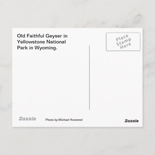 Old Faithful Geyser Briefkaart (Achterkant)