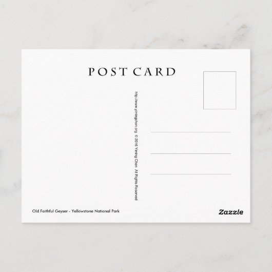 Old Faithful Geyser Briefkaart (Achterkant)