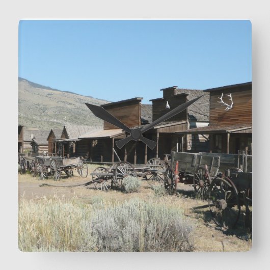 Old Far West Square Clock Vierkante Klok (Voorkant)