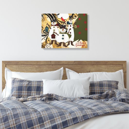 Old Fashion Abstracte sneeuwpoppen | Seizoen Groet Canvas Afdruk (Insitu (Slaapkamer))