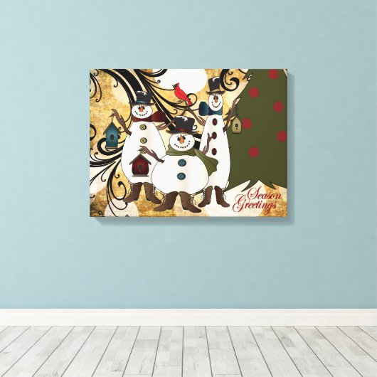 Old Fashion Abstracte sneeuwpoppen | Seizoen Groet Canvas Afdruk (Insitu (Houten vloer))