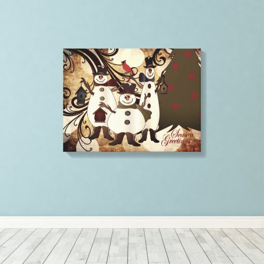 Old Fashion Abstracte sneeuwpoppen | Seizoen Groet Canvas Afdruk (Insitu (Houten vloer))