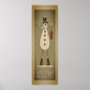 Old Fashion Believe Snowman Poster
