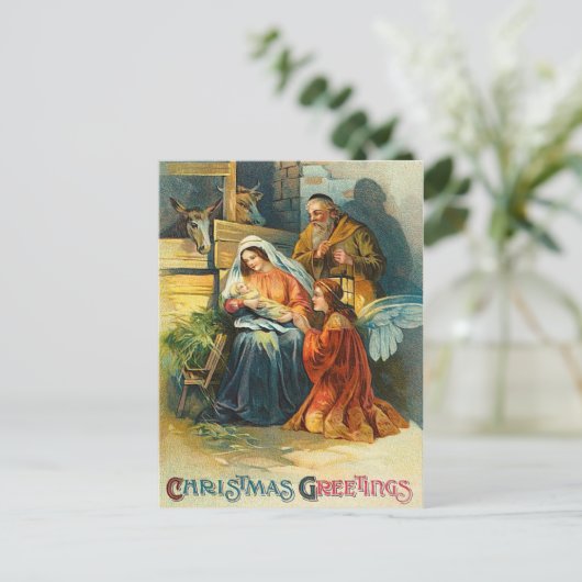 Old Fashion Christmas Nativity Briefkaart (Staand voorkant)