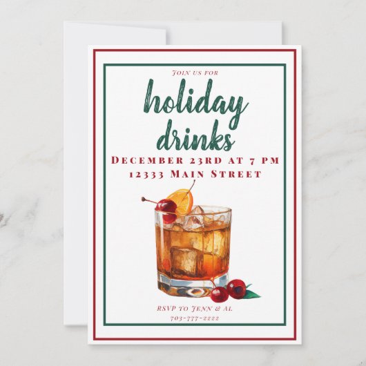 Old Fashion Drink Kerstfeest Drinken Kaart (Voorkant)