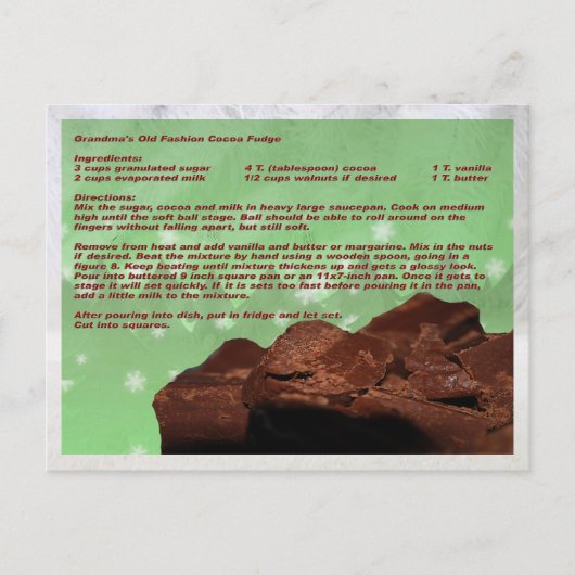 Old Fashion Fudge Oma's recept Briefkaart (Voorkant)