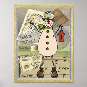 Old Fashion Green Snowman Poster