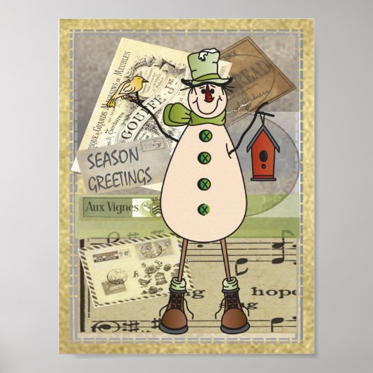 Old Fashion Green Snowman Poster (Voorkant)