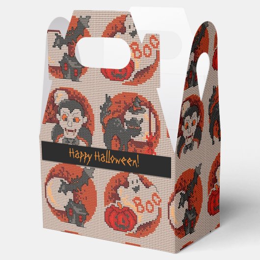 Old Fashion Halloween Faux Cross-Stitch Favor Box Bedankdoosjes (Geopend)