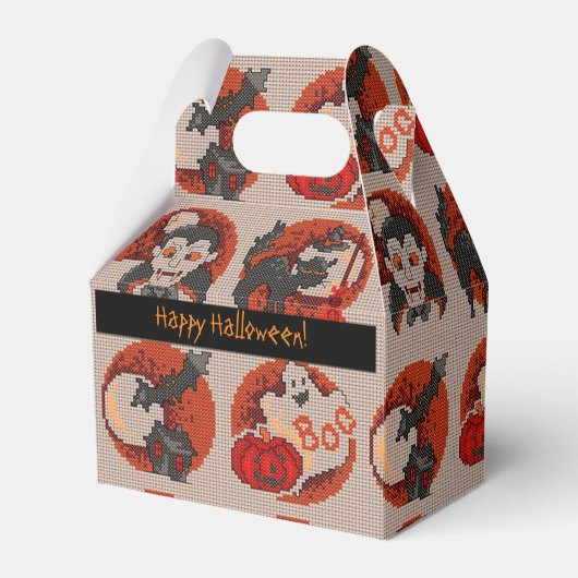 Old Fashion Halloween Faux Cross-Stitch Favor Box Bedankdoosjes (Voorkant Zijde)