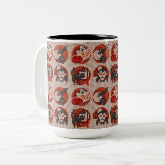 Old Fashion Halloween Faux Cross-Stitch Mok (Voorkant links)