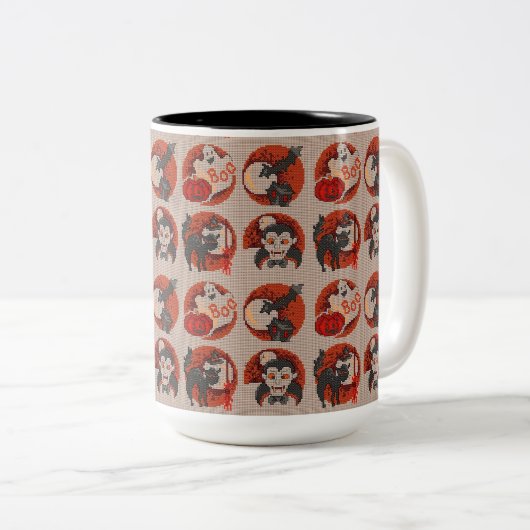 Old Fashion Halloween Faux Cross-Stitch Mok (Voorkant rechts)