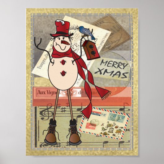 Old Fashion Red Snowman | Christmas Poster (Voorkant)