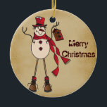 Old Fashion Red Snowman Keramisch Ornament<br><div class="desc">Het oude Ornament Fashion Red Snowman. ⭐ 99% van mijn design in mijn winkel wordt in lagen gedaan. Dit maakt het voor u gemakkelijk resize en beweegt de grafiek en de tekst rond zodat het elk product perfect zal passen. 📌 (Zorg ervoor dat u de grootte van de afbeeldingen zo...</div>