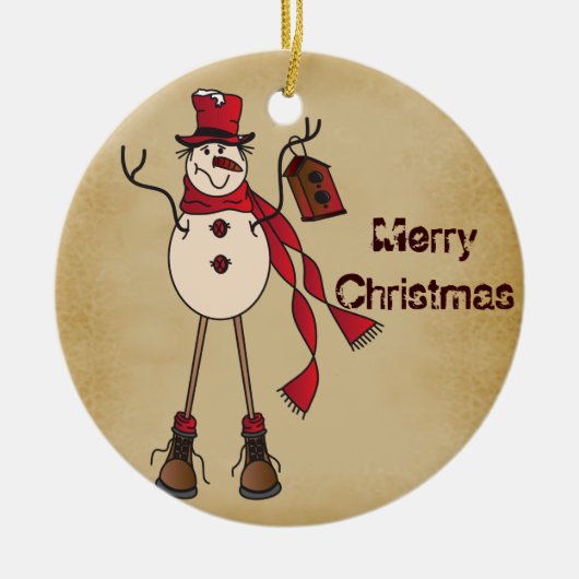 Old Fashion Red Snowman Keramisch Ornament (Voorkant)