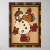 Old Fashion Styled Snowman Art in Play Poster (Voorkant)